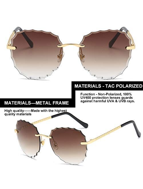 BVAGSS Women Rimless Oversized Studded Sunglasses Gradient Lens Rivet Fashion WS027