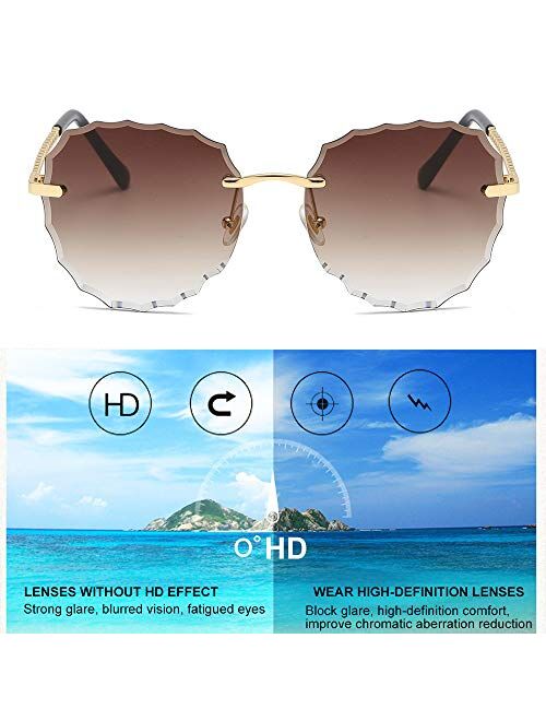 BVAGSS Women Rimless Oversized Studded Sunglasses Gradient Lens Rivet Fashion WS027