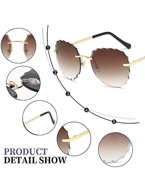 BVAGSS Women Rimless Oversized Studded Sunglasses Gradient Lens Rivet Fashion WS027