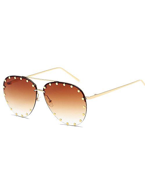 BVAGSS Women Rimless Oversized Studded Sunglasses Gradient Lens Rivet Fashion WS027