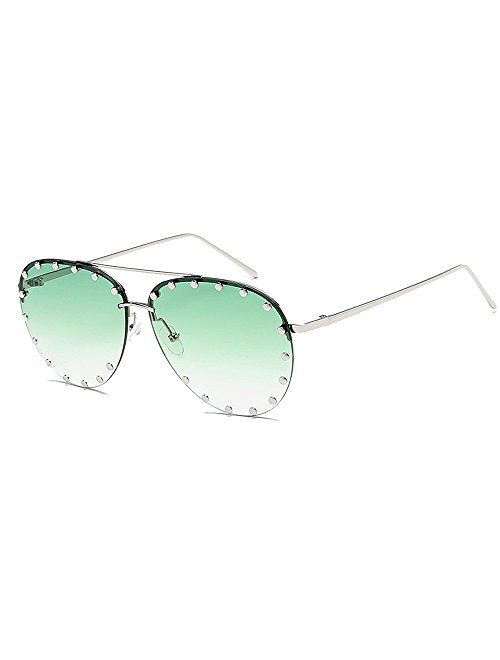 BVAGSS Women Rimless Oversized Studded Sunglasses Gradient Lens Rivet Fashion WS027