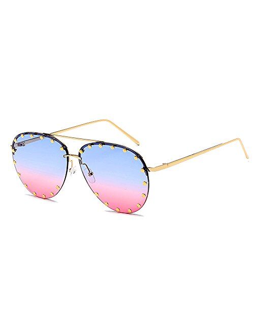 BVAGSS Women Rimless Oversized Studded Sunglasses Gradient Lens Rivet Fashion WS027