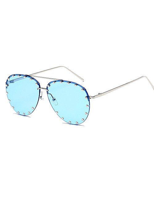 BVAGSS Women Rimless Oversized Studded Sunglasses Gradient Lens Rivet Fashion WS027