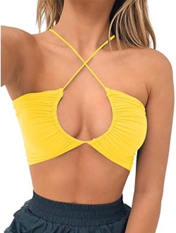 TOB Women's Sexy Criss Cross Lace Up Sling Basic Bow Tie Crop Top