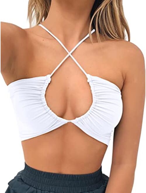 TOB Women's Sexy Criss Cross Lace Up Sling Basic Bow Tie Crop Top