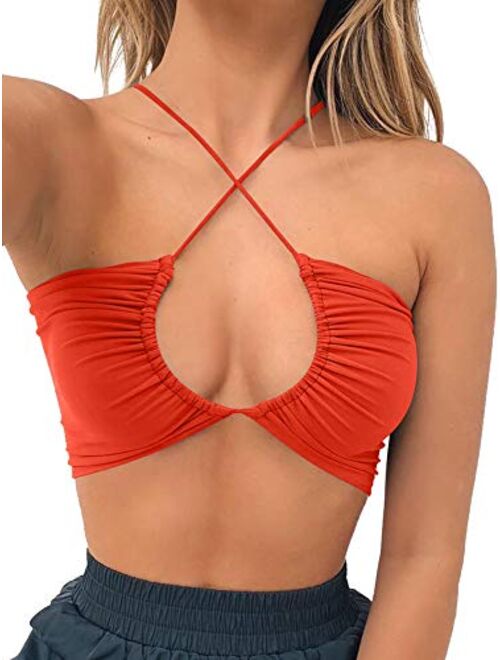 TOB Women's Sexy Criss Cross Lace Up Sling Basic Bow Tie Crop Top