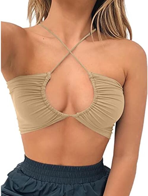 TOB Women's Sexy Criss Cross Lace Up Sling Basic Bow Tie Crop Top