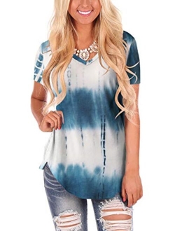 Women's Tie Dye V Neck Short Sleeve Casual Summer T-Shirt Tee Top