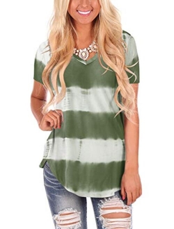 Women's Tie Dye V Neck Short Sleeve Casual Summer T-Shirt Tee Top