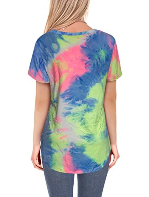 Women's Tie Dye V Neck Short Sleeve Casual Summer T-Shirt Tee Top