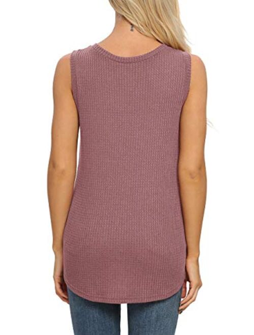 IWOLLENCE Womens Waffle Knit V Neck Tank Tops Summer Casual Sleeveless Shirts Loose Blouses