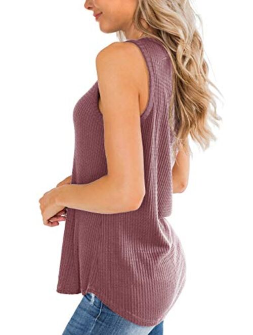 IWOLLENCE Womens Waffle Knit V Neck Tank Tops Summer Casual Sleeveless Shirts Loose Blouses