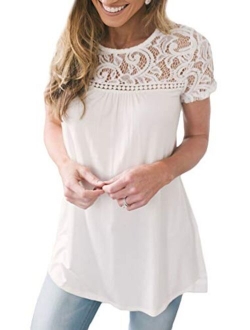 Spadehill Womens Elegant Floral Lace Summer Short Sleeve Blouse