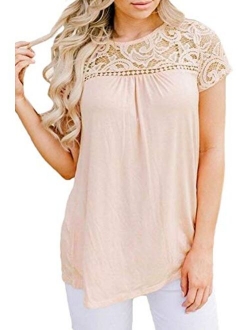 Spadehill Womens Elegant Floral Lace Summer Short Sleeve Blouse