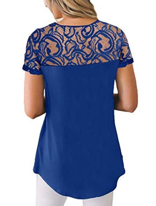 Spadehill Womens Elegant Floral Lace Summer Short Sleeve Blouse