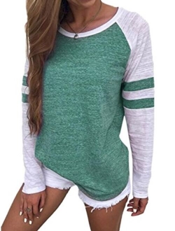 Famulily Women's Long Sleeve Baseball Tee Shirt Crew Neck Colorblock Striped Tops