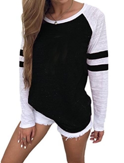 Famulily Women's Long Sleeve Baseball Tee Shirt Crew Neck Colorblock Striped Tops