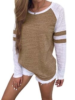 Famulily Women's Long Sleeve Baseball Tee Shirt Crew Neck Colorblock Striped Tops