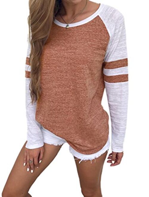 Famulily Women's Long Sleeve Baseball Tee Shirt Crew Neck Colorblock Striped Tops