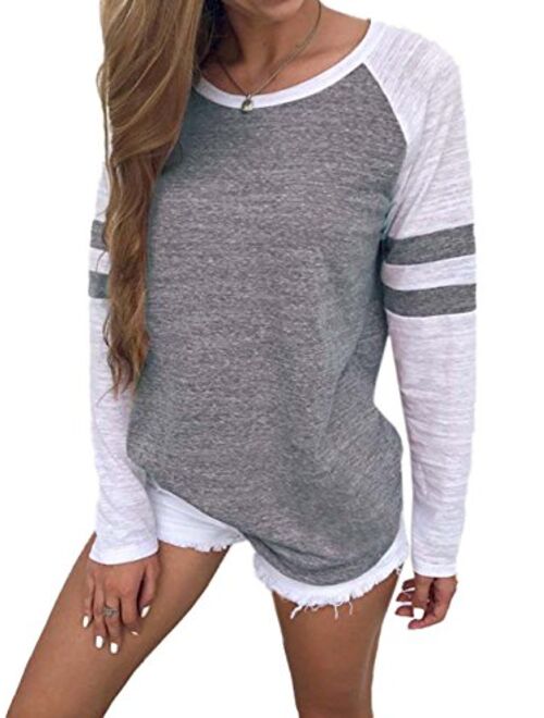 Famulily Women's Long Sleeve Baseball Tee Shirt Crew Neck Colorblock Striped Tops