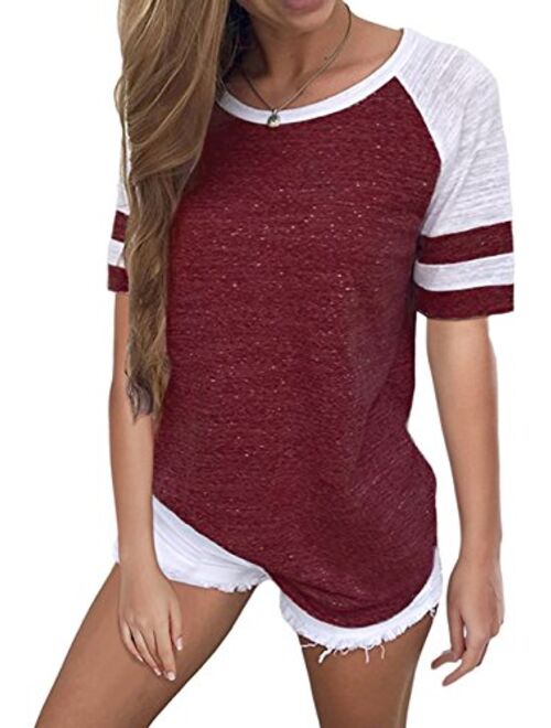 Famulily Women's Long Sleeve Baseball Tee Shirt Crew Neck Colorblock Striped Tops