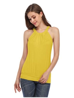 Yesfashion Women Sleeveless Halter Twisted Pleated Tank Top Blouse