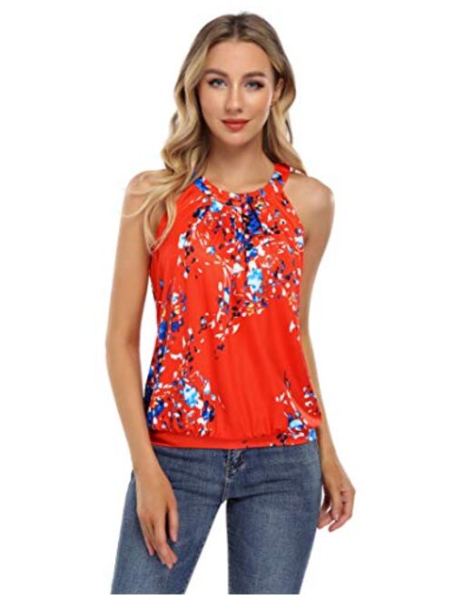 Yesfashion Women Sleeveless Halter Twisted Pleated Tank Top Blouse