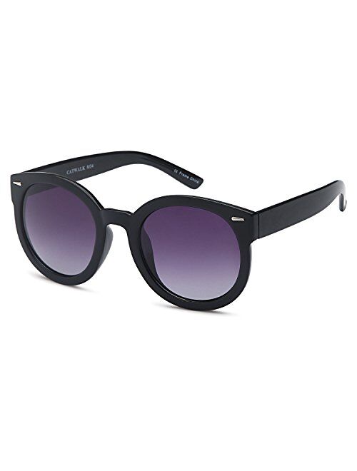 CATWALK UV400 Womens Round CatEye Sunglasses with Design Fashion Frame and Flash Lens Option