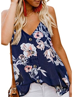 FARYSAYS Women's Casual V Neck Button Down Strappy Cami Tank Tops Summer Sleeveless Shirts Blouses