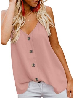 FARYSAYS Women's Casual V Neck Button Down Strappy Cami Tank Tops Summer Sleeveless Shirts Blouses