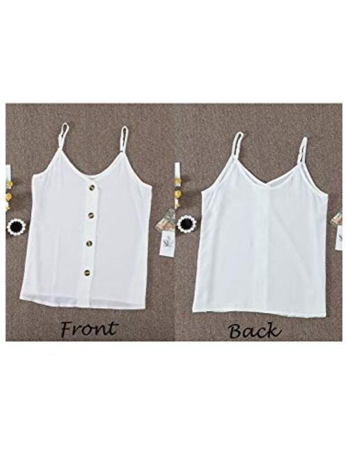 FARYSAYS Women's Casual V Neck Button Down Strappy Cami Tank Tops Summer Sleeveless Shirts Blouses