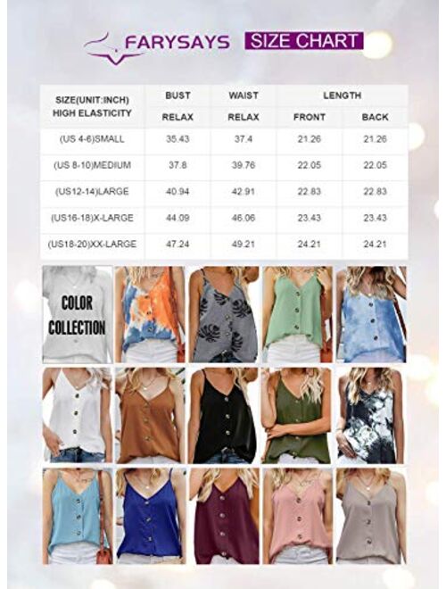 FARYSAYS Women's Casual V Neck Button Down Strappy Cami Tank Tops Summer Sleeveless Shirts Blouses