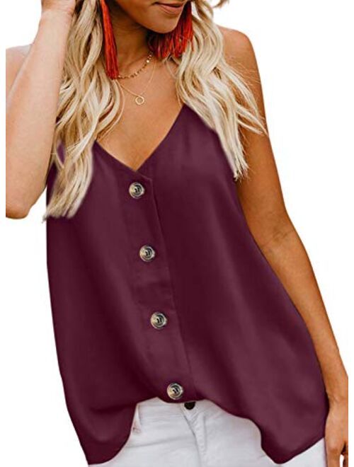 FARYSAYS Women's Casual V Neck Button Down Strappy Cami Tank Tops Summer Sleeveless Shirts Blouses