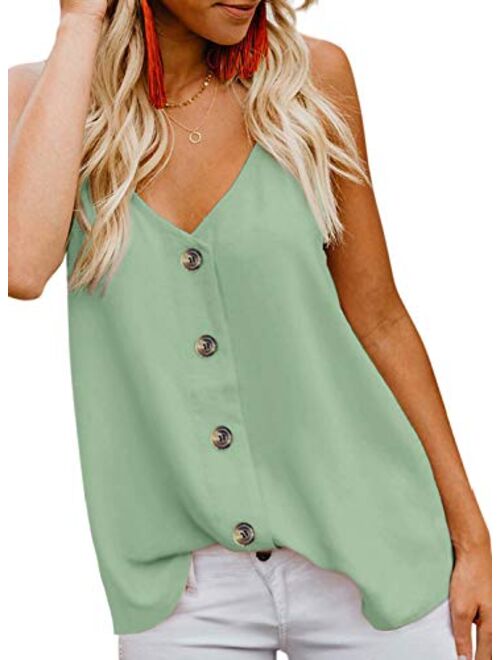 FARYSAYS Women's Casual V Neck Button Down Strappy Cami Tank Tops Summer Sleeveless Shirts Blouses