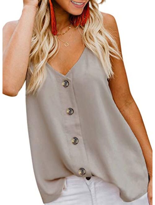 FARYSAYS Women's Casual V Neck Button Down Strappy Cami Tank Tops Summer Sleeveless Shirts Blouses