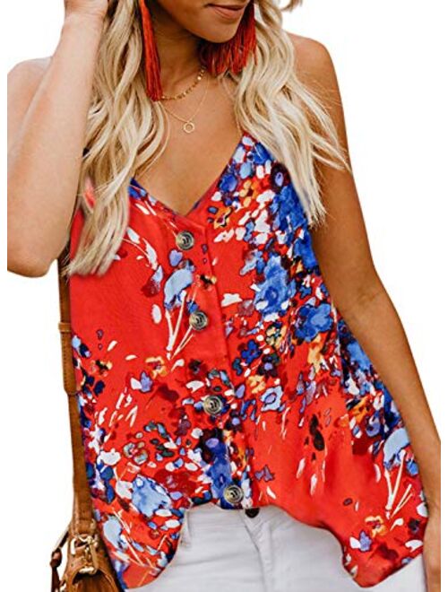 FARYSAYS Women's Casual V Neck Button Down Strappy Cami Tank Tops Summer Sleeveless Shirts Blouses