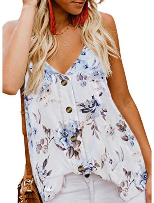 FARYSAYS Women's Casual V Neck Button Down Strappy Cami Tank Tops Summer Sleeveless Shirts Blouses