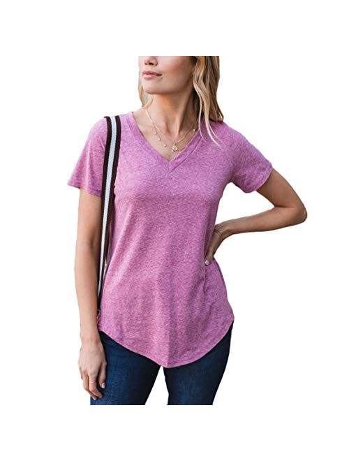 Amaryllis Apparel Women's Short Sleeve Loose Cut Relaxed T-Shirt Top