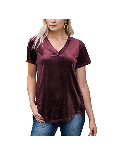 Amaryllis Apparel Women's Short Sleeve Loose Cut Relaxed T-Shirt Top