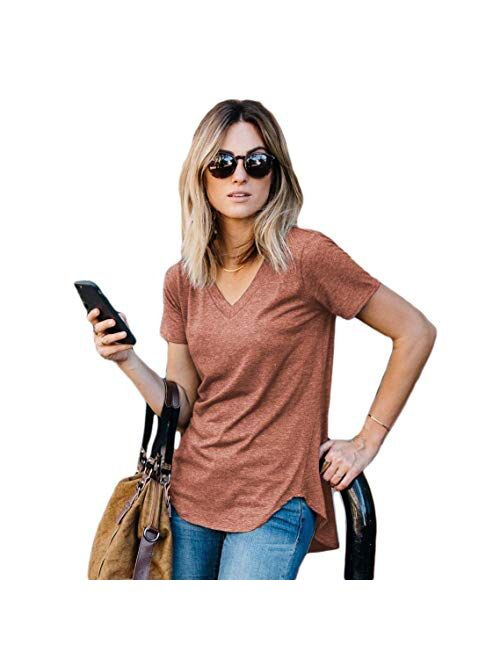 Amaryllis Apparel Women's Short Sleeve Loose Cut Relaxed T-Shirt Top