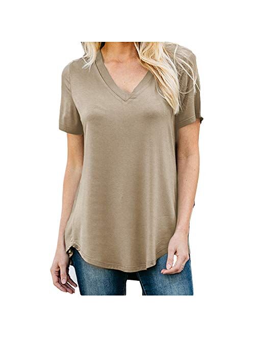 Amaryllis Apparel Women's Short Sleeve Loose Cut Relaxed T-Shirt Top