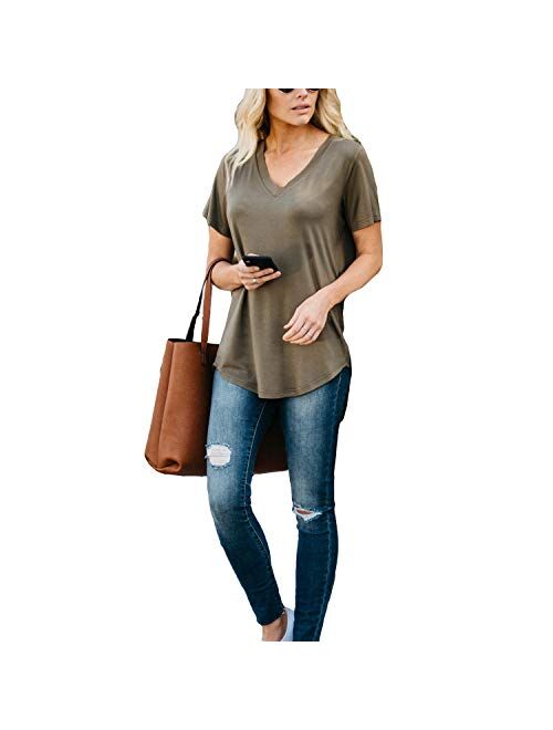 Amaryllis Apparel Women's Short Sleeve Loose Cut Relaxed T-Shirt Top