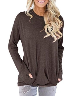 Unidear Women Casual Long Sleeve Round Neck Loose Blouses Tops