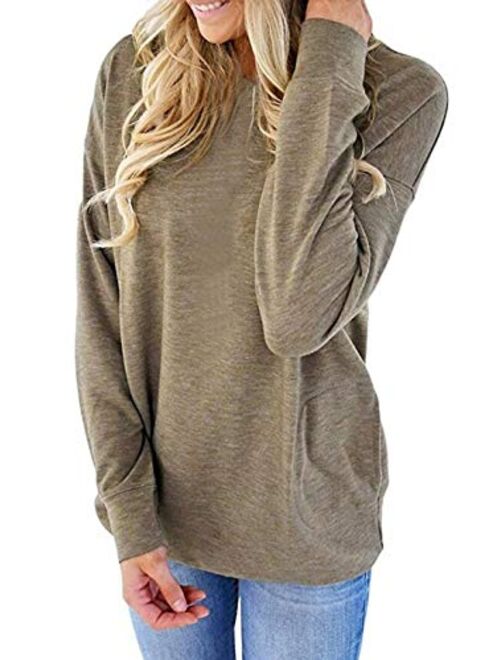 Unidear Women Casual Long Sleeve Round Neck Loose Blouses Tops