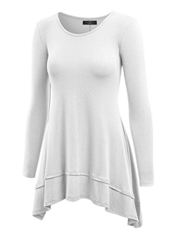 Lock and Love Women's Long Sleeve Asymmetrical Hem Trapeze Flared Casual Tunic Top S-3XL Plus Size_Made in USA