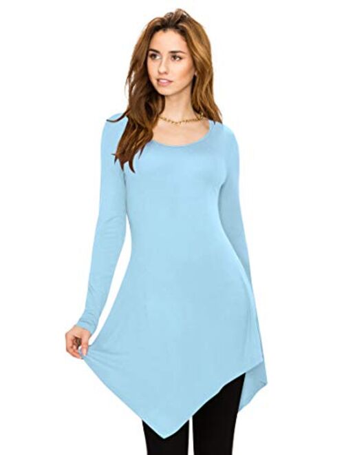 Lock and Love Women's Long Sleeve Asymmetrical Hem Trapeze Flared Casual Tunic Top S-3XL Plus Size_Made in USA