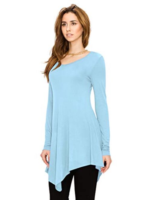 Lock and Love Women's Long Sleeve Asymmetrical Hem Trapeze Flared Casual Tunic Top S-3XL Plus Size_Made in USA