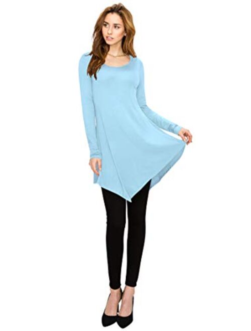 Lock and Love Women's Long Sleeve Asymmetrical Hem Trapeze Flared Casual Tunic Top S-3XL Plus Size_Made in USA