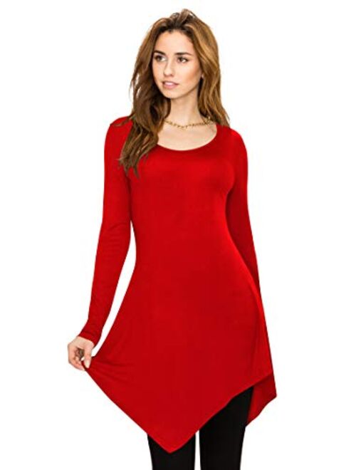 Lock and Love Women's Long Sleeve Asymmetrical Hem Trapeze Flared Casual Tunic Top S-3XL Plus Size_Made in USA