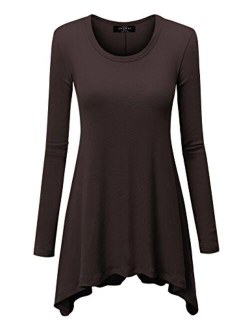 Lock and Love Women's Long Sleeve Asymmetrical Hem Trapeze Flared Casual Tunic Top S-3XL Plus Size_Made in USA